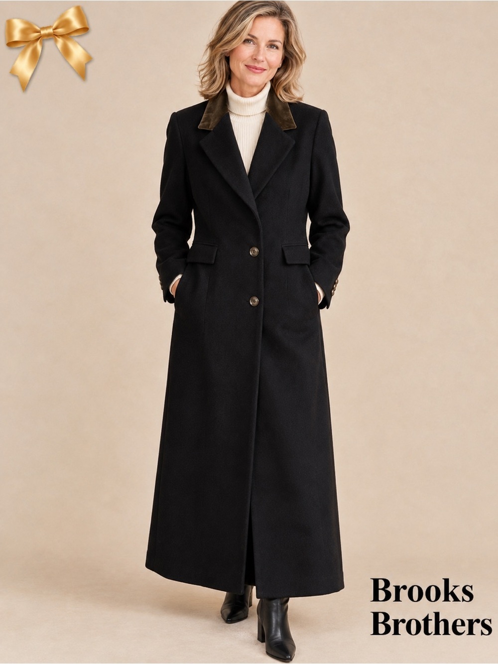 Brooks Brothers Vintage Wool Maxi Coat Brown Velvet Collar Size 10